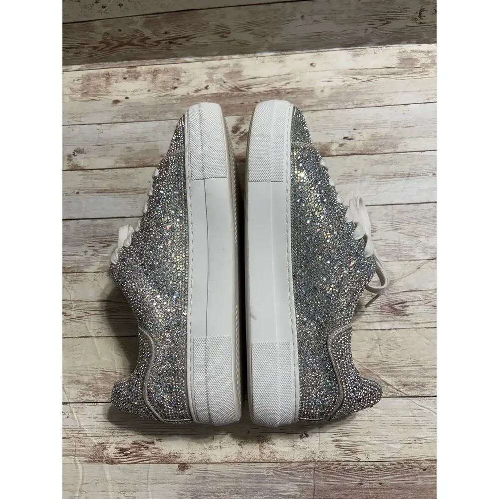 Betsey Johnson Sidny Platform Rhinestone Sneakers Women's US 9M Sparkle Silver